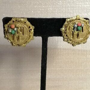 Rare Miriam Haskell Screw Back Earrings  Gold Tone